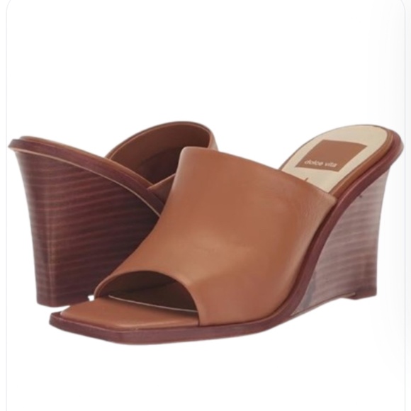 DOLCE VITA Gilded  Leather Square Toe Wedge Sandal  Acorn  Size 8 LIKE NEW - Picture 1 of 11